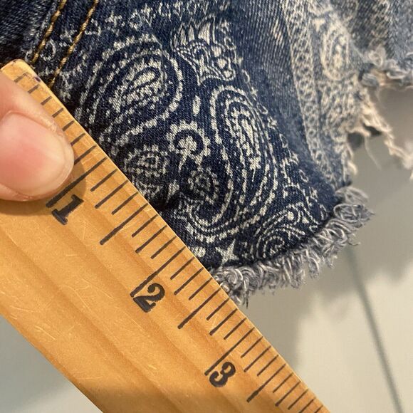 No Boundaries Short Overalls Shortalls Women M Y2k Blue Bandana Print Denim - Picture 9 of 14